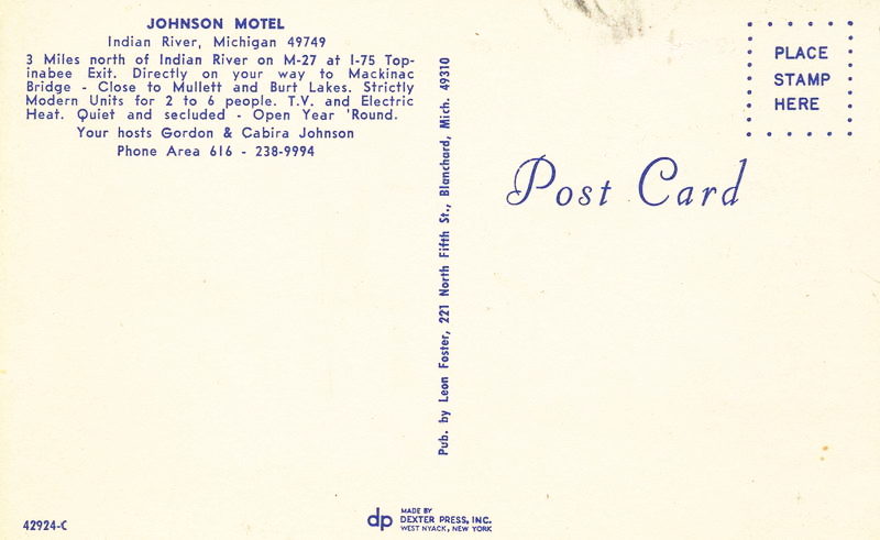 Inland Lakes Motel (Johnson Motel) - Vintage Postcard